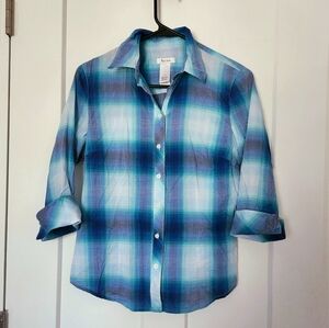 Blue and White Plaid Button-Up Shirt